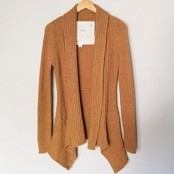 Anthropologie Canary Knitting Needle Cardigan S Open Front Wool Blend Mustard - Picture 2 of 15